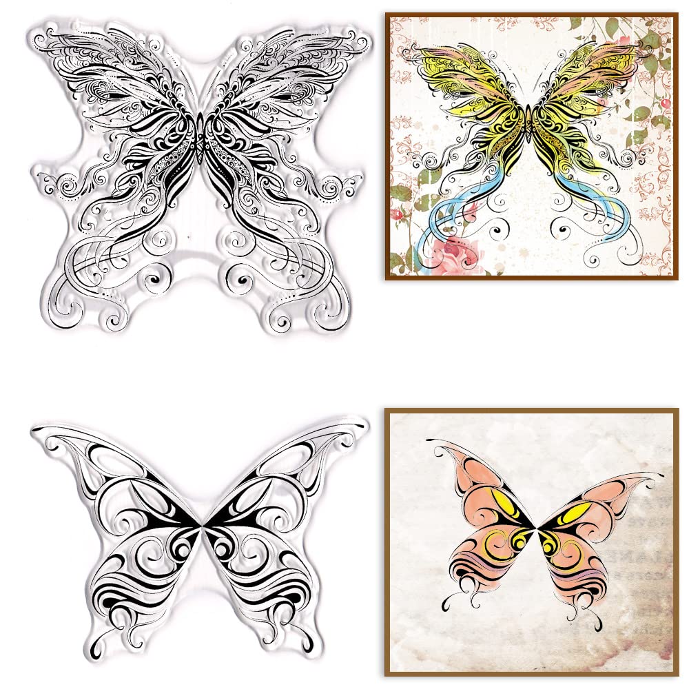 Mandalas Butterfly Clear Stamps for Card Making and Journaling, Mandala Floral Butterflies Rubber Stamps Abstract Butterfly Stamps for Scrapbooking DIY Cards Album Crafts Supplies