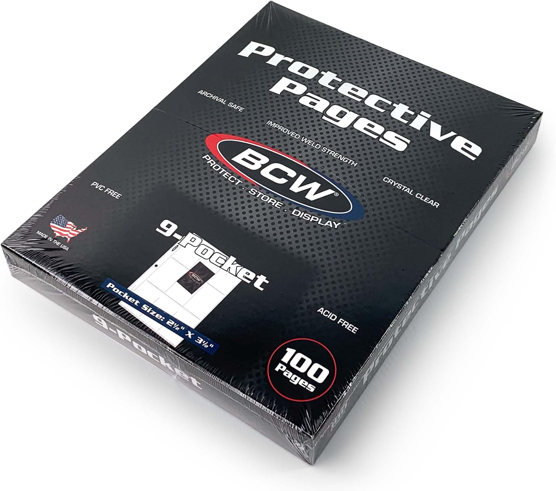 BCW 9-Pocket Trading Card Sleeves for 3 Ring Binder - 100 Pack Pages | Top Loading Card Protector Pages | Fits 3-Ring Binders
