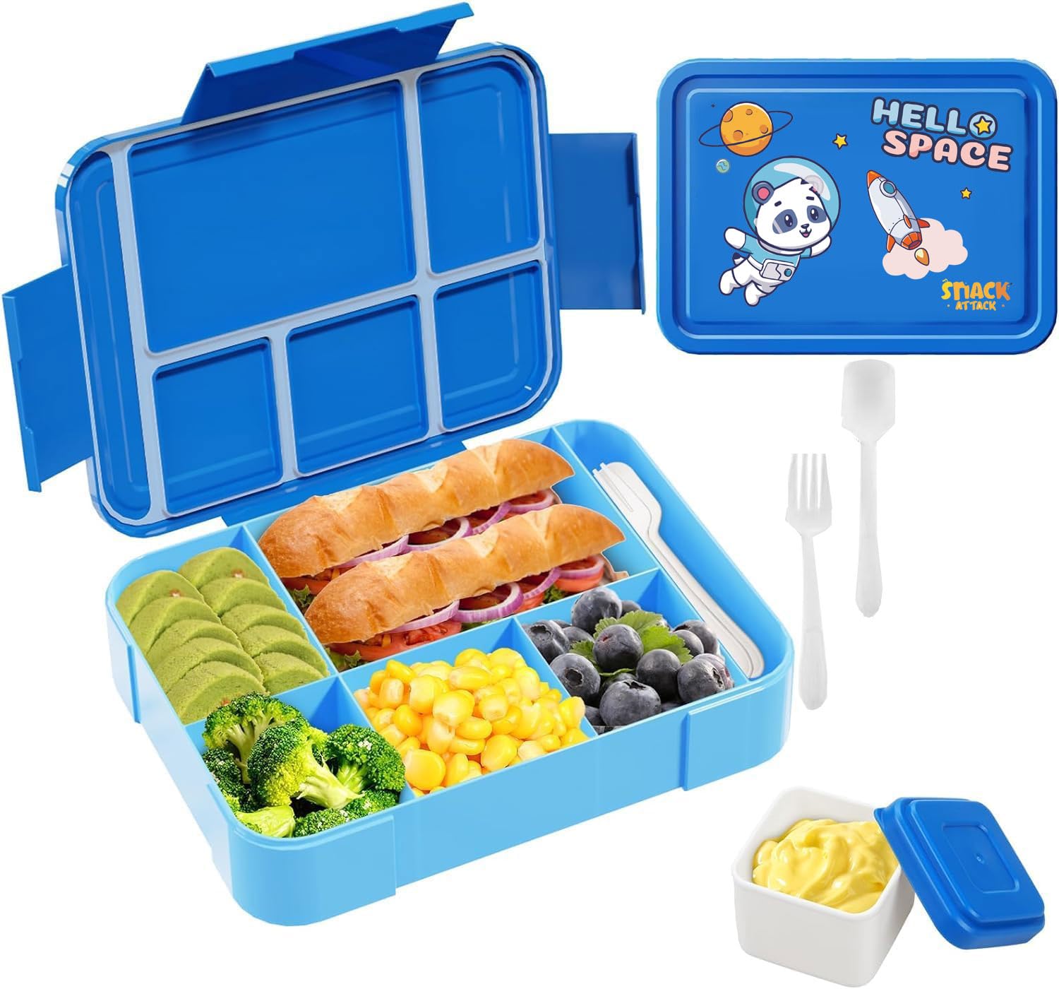 Lunch box for kids school Bento box style, Lunch Box with 5 Compartments Cutlery Set, Leak-Proof Bento Box Boxes for Kids Adults School, Picnic, Trips (Blue) 1330ML