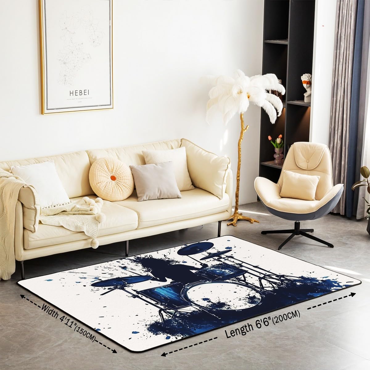 Homewish Tapis Salon 100x150cm Instrument de Musique Pop,Tapis Chambre Kit de Tambour Rock,Tapis Sol Style Glitter Bleu,Décoration D'Intérieur Enfants Garçons Filles Amateurs de Musique Roll