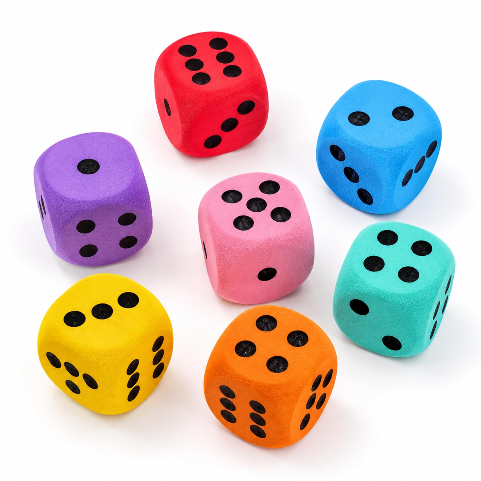 7Pcs Large Dice, Colourful for Classroom Games, Rounded Corners, Safe Play
