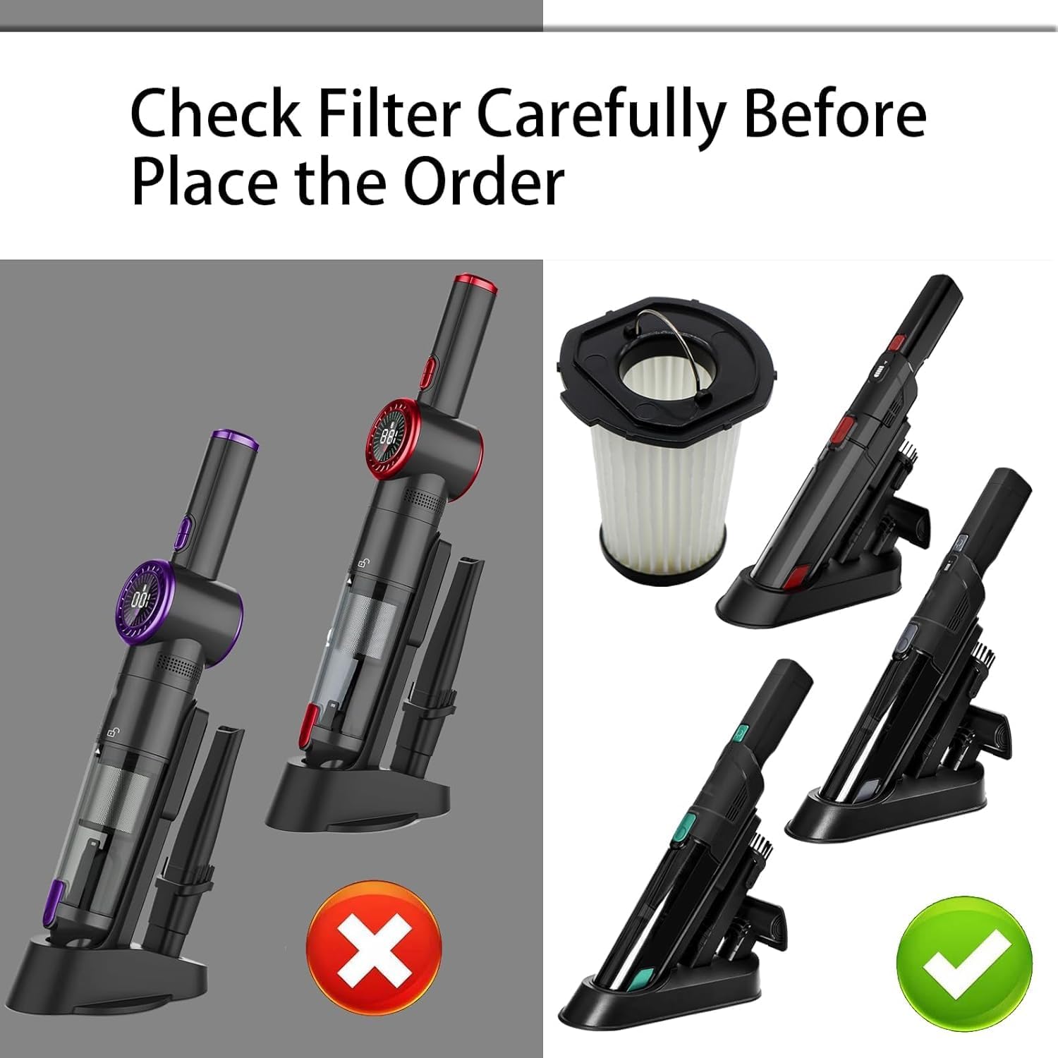 Comparison of compatible and incompatible vacuum cleaner models for the filter