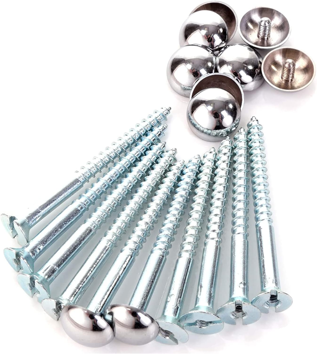 Mirror Screws 50mm Threaded Bolt Screws With Silver Chrome Dome Caps Fitting Set for Mirror Tables Bath Plates Wardrobes Glass Signs Pack of 10.