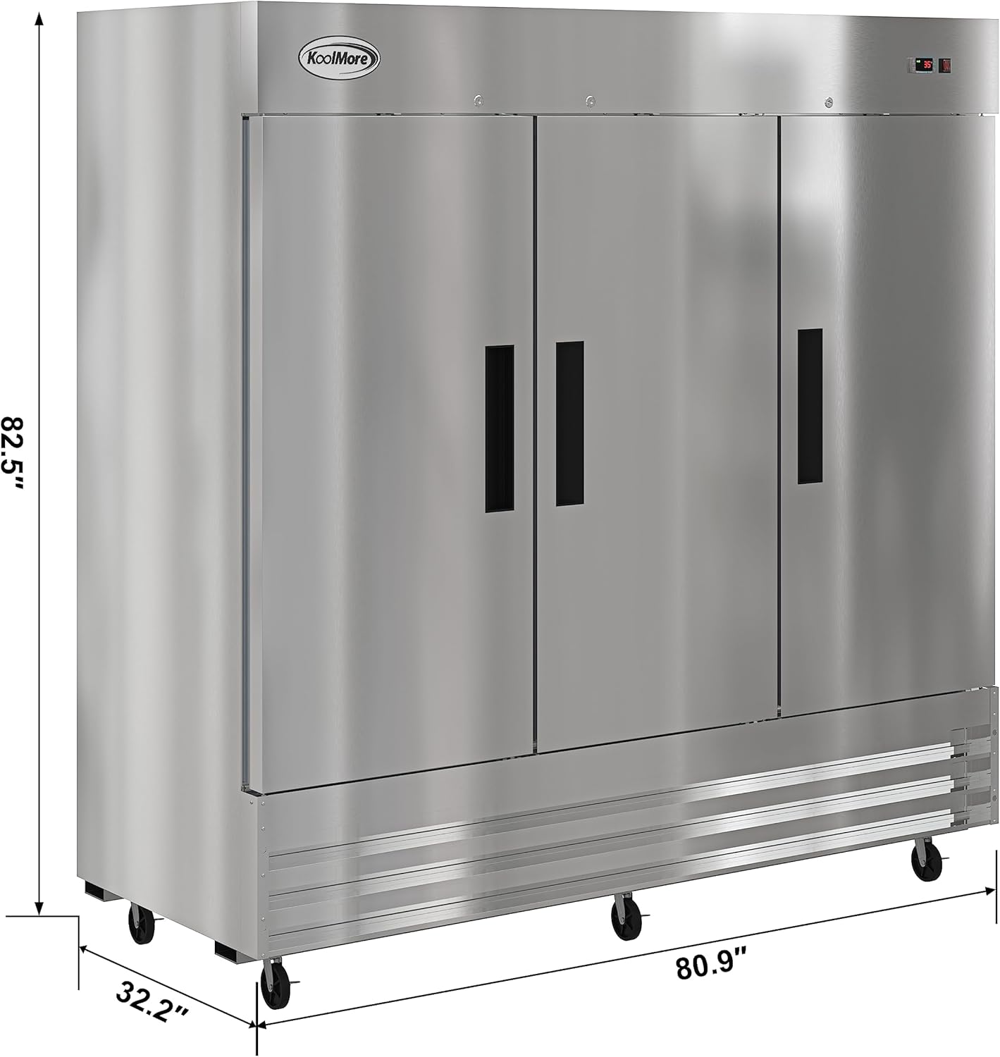 KoolMore 80 in. Three-Door Stainless Steel Upright Commercial Reach-in Refrigerator, ETL LISTED - 72 cu. ft. (RIR-3D-SS)