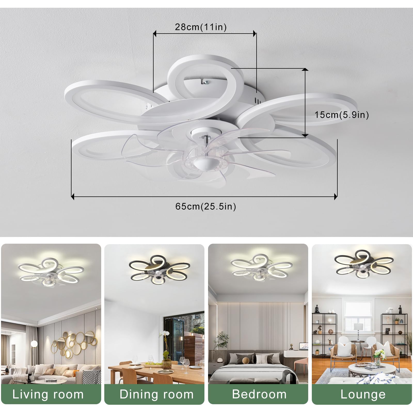Fiore Ventilatore Da Soffitto Con Luce E Telecomando, Lampadario Ventilatore Silenzioso LED Dimmerabile , Plafoniera Con Ventilatore 6 Velocità DC Funzione Di Memoria Per Camera Da Letto, Bianco