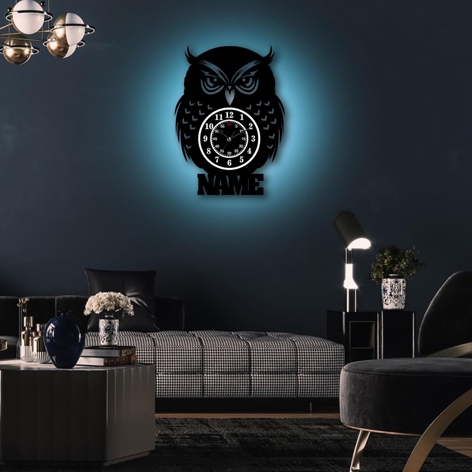 Personalized Wall Clock with 7 Colors Changing, Fun Animal Style Customized Text Art Wall Clock with Personalized Name, Unique Decor Gift for Bedroom Living Room Kitchen, Dog Wooden