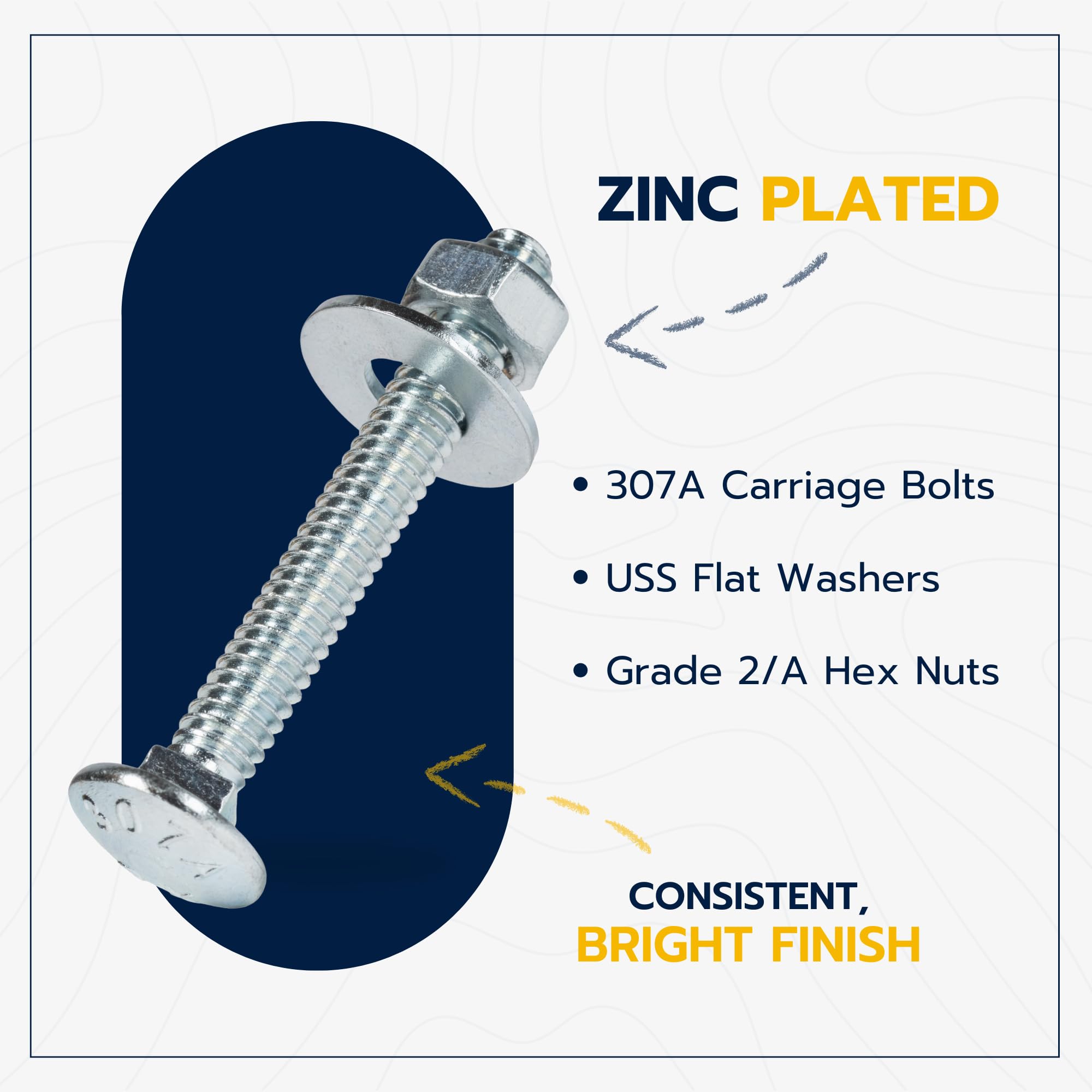 Zinc Carriage Bolts - 100 Pack, Grade 307A -3 Zinc Carriage Bolts - 100 Pack, Grade 307A -3