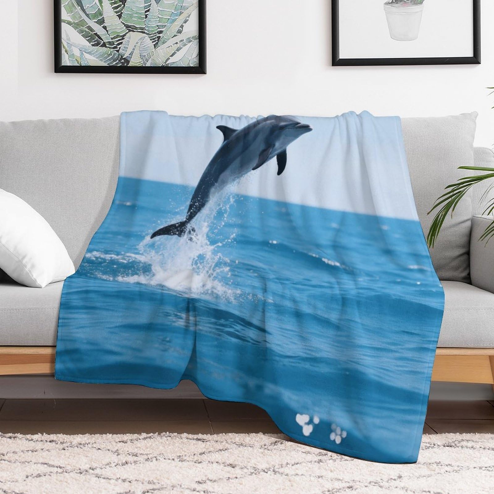 Custom Dolphin Underwater Blanket Lightweight Flannel Fleece Throw for Couch Sofa Bed Luxury Soft Cozy Plush Lap Bedtime Blanket for All Seasons Bedroom Home Decor Gifts 30x40