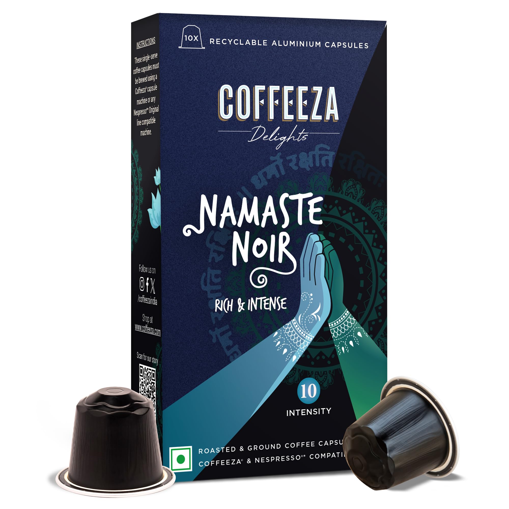 COFFEEZA Delights Namaste Noir Coffee Capsules (Budget-Friendly) Nespresso Compatible Coffee Capsules|10 Coffee Pods, 90 Gram-image-48