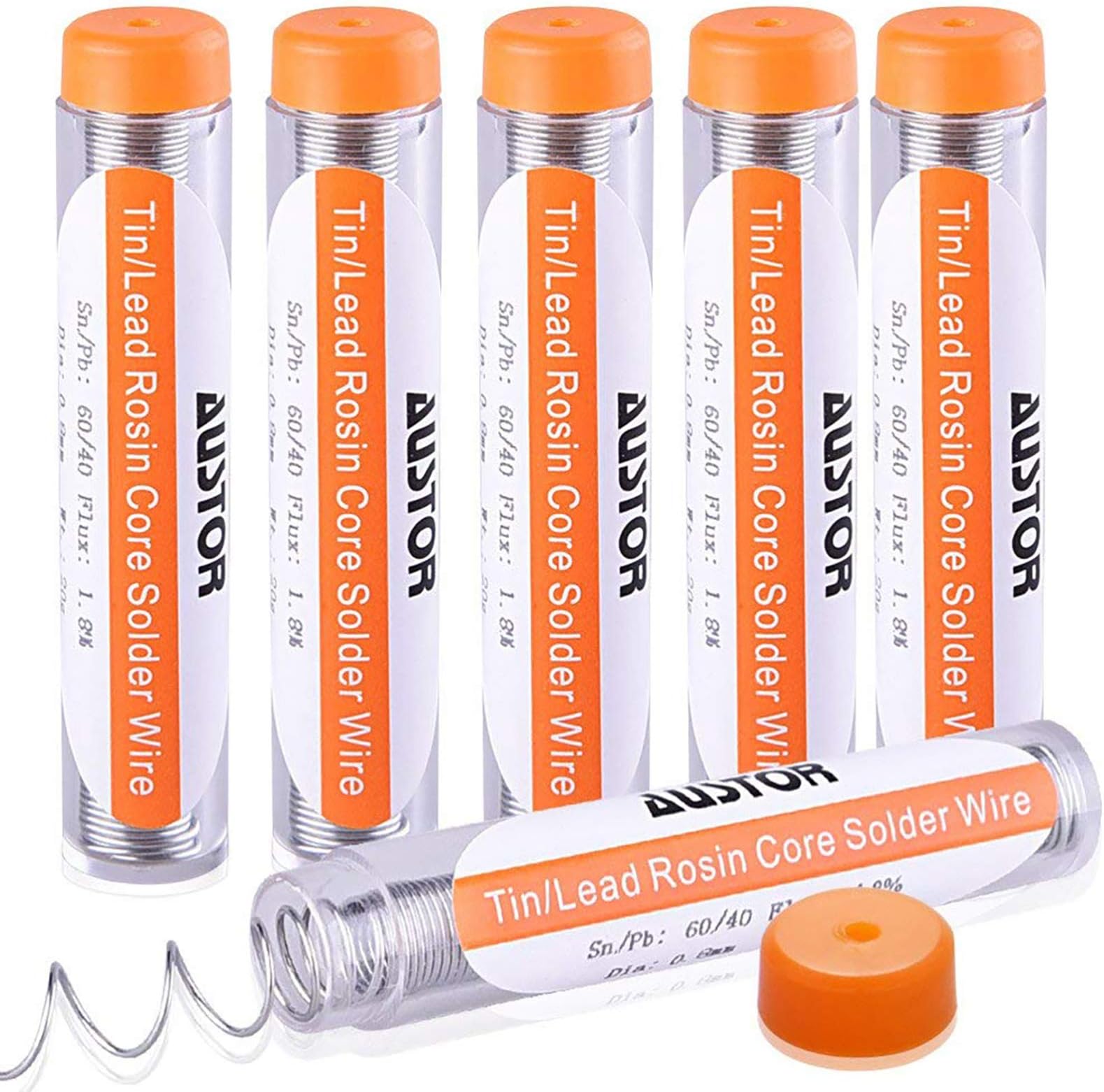 AUSTOR 6 Pack 60-40 Rosin Core Solder, Solder Wire Tin Lead Electrical Soldering Tools Diameter 0.8mm, 20g