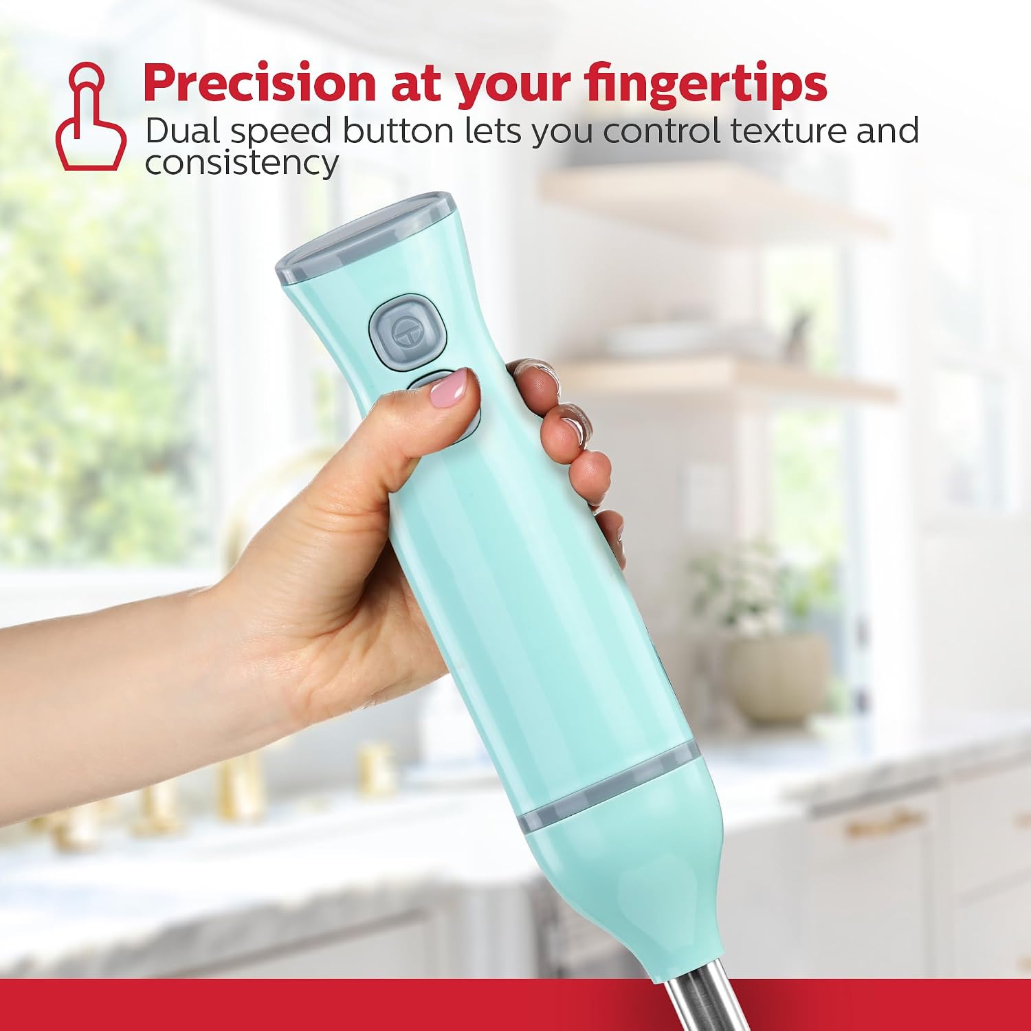 Holstein Housewares 2-Speed Hand Blender, Stainless Steel Blades, Dishwasher Safe, Ergonomic Design. Versatile Performance for Soups, Batters, Beverages and more