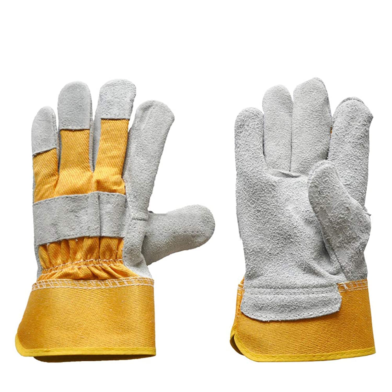 Anseal Leather Work Gloves, Heavy Duty IndUStrial Safety Driving And Construction, Cowhide Palm Welding Gloves (1 Pack, Yellow)