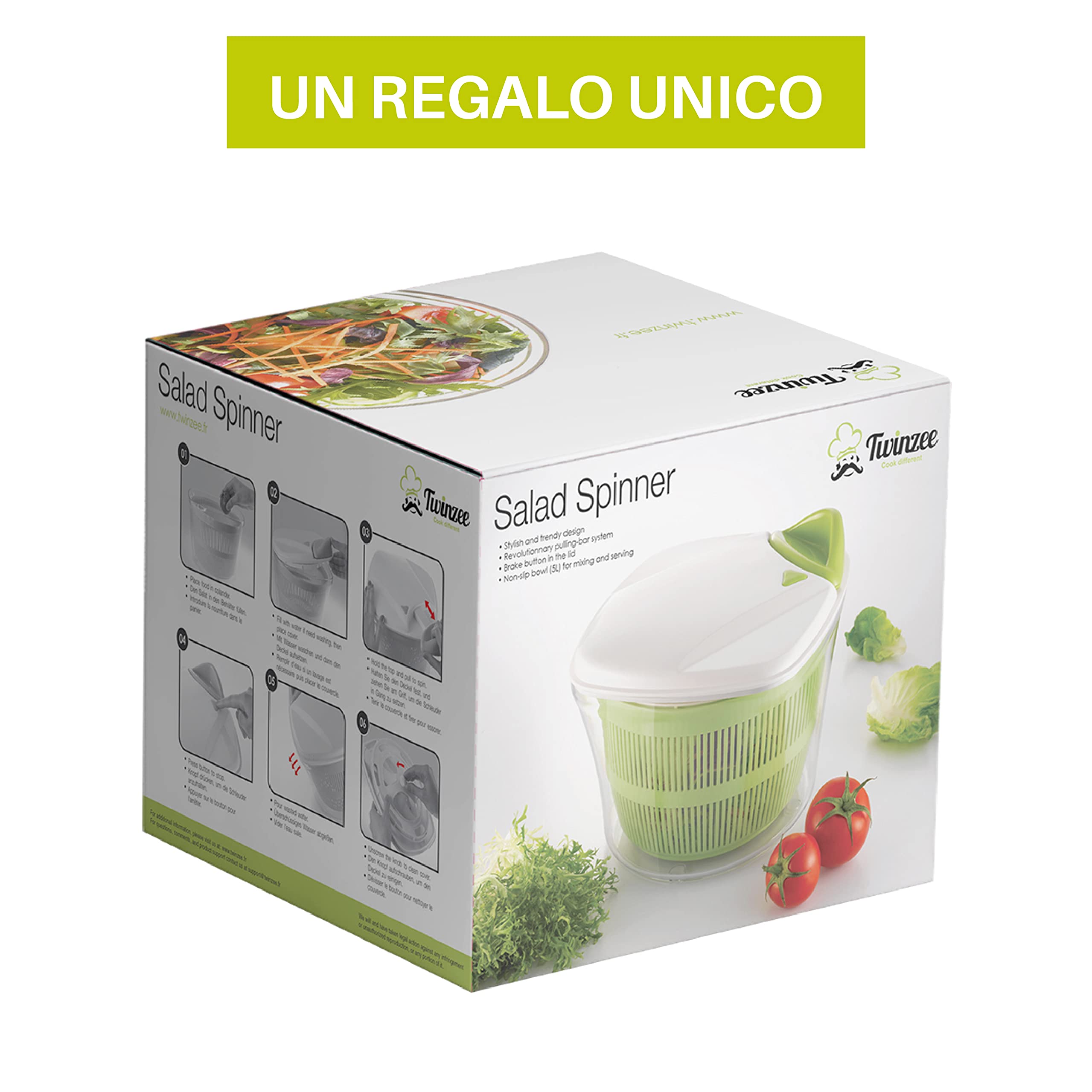 Twinzee Centrifuga Insalata - Grande Capienza 5L - Design Innovativo