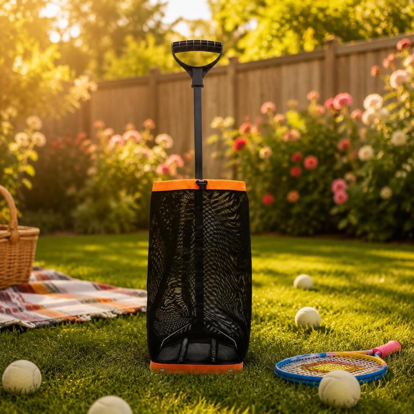 Dispositivo di Recupero Palline Raccoglitore Tennis Pickleball Cestino Rete Testa Altezza Regolabile Struttura Portatile in Oxford E Ferro Adatto per , Arancione