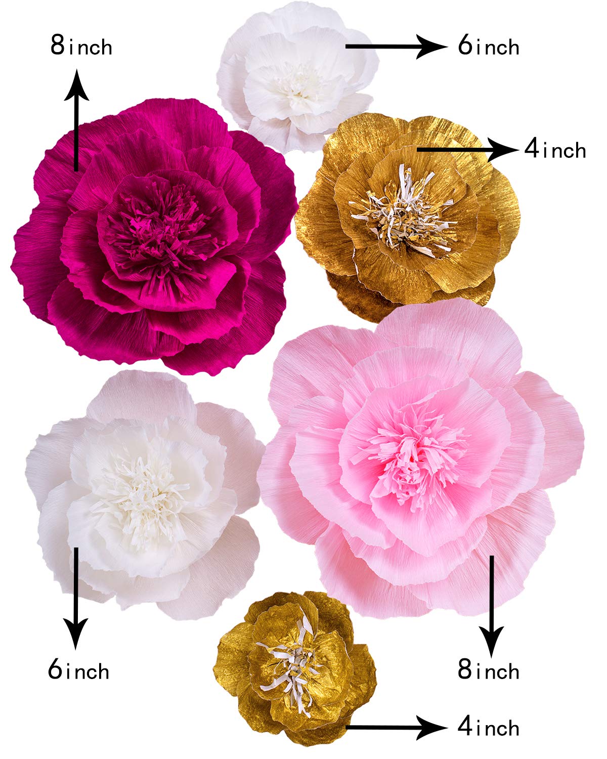 Letjolt Fiori Di Carta 3D Bianchi Per Decorazioni Parete - Set Da 8 Pezzi Con Foglie E Farfalle Oro - Per Matrimoni, Compleanni E Baby Shower