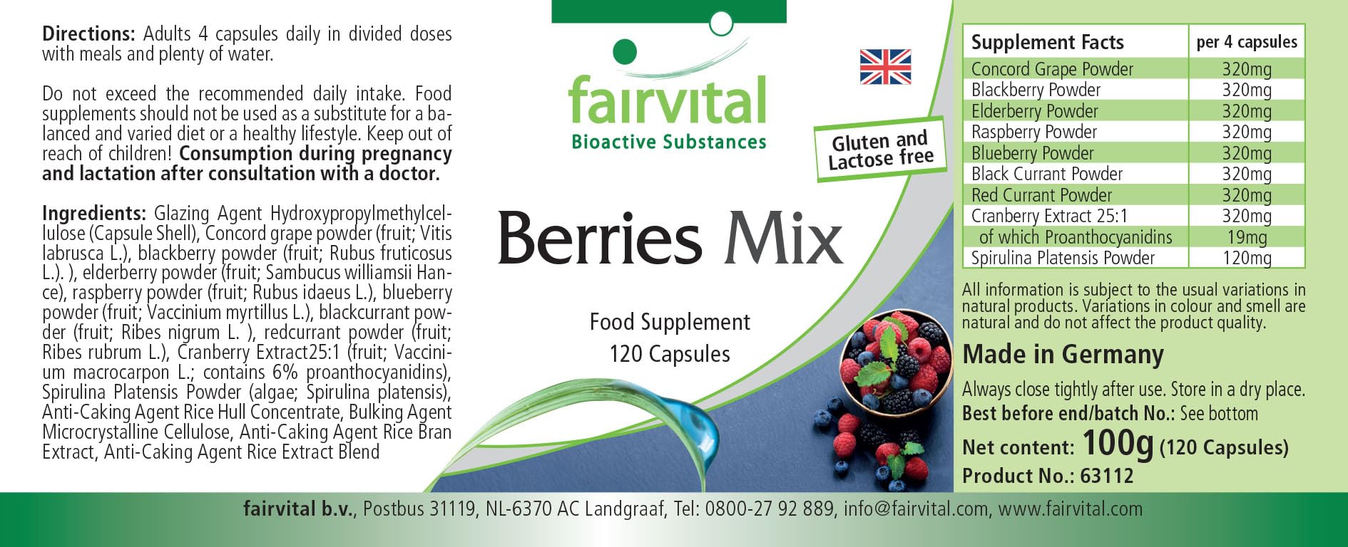fairvital Mix di bacche, 120 capsule, capsule antiossidanti, ALTO DOSAGGIO, VEGANO, 8 bacche con spirulina