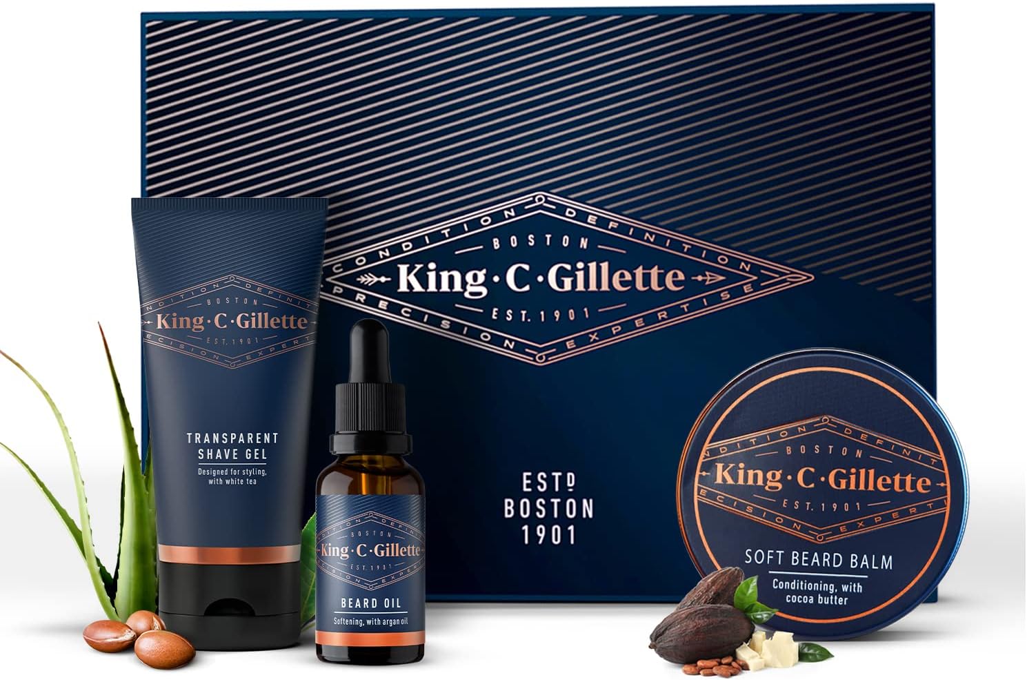 Gillette King C. Men's Beard Grooming Kit-Beard Oil, Beard Balm and Transparent Shave Gel for Better, Thicker Beard Growth and Perfect Styling