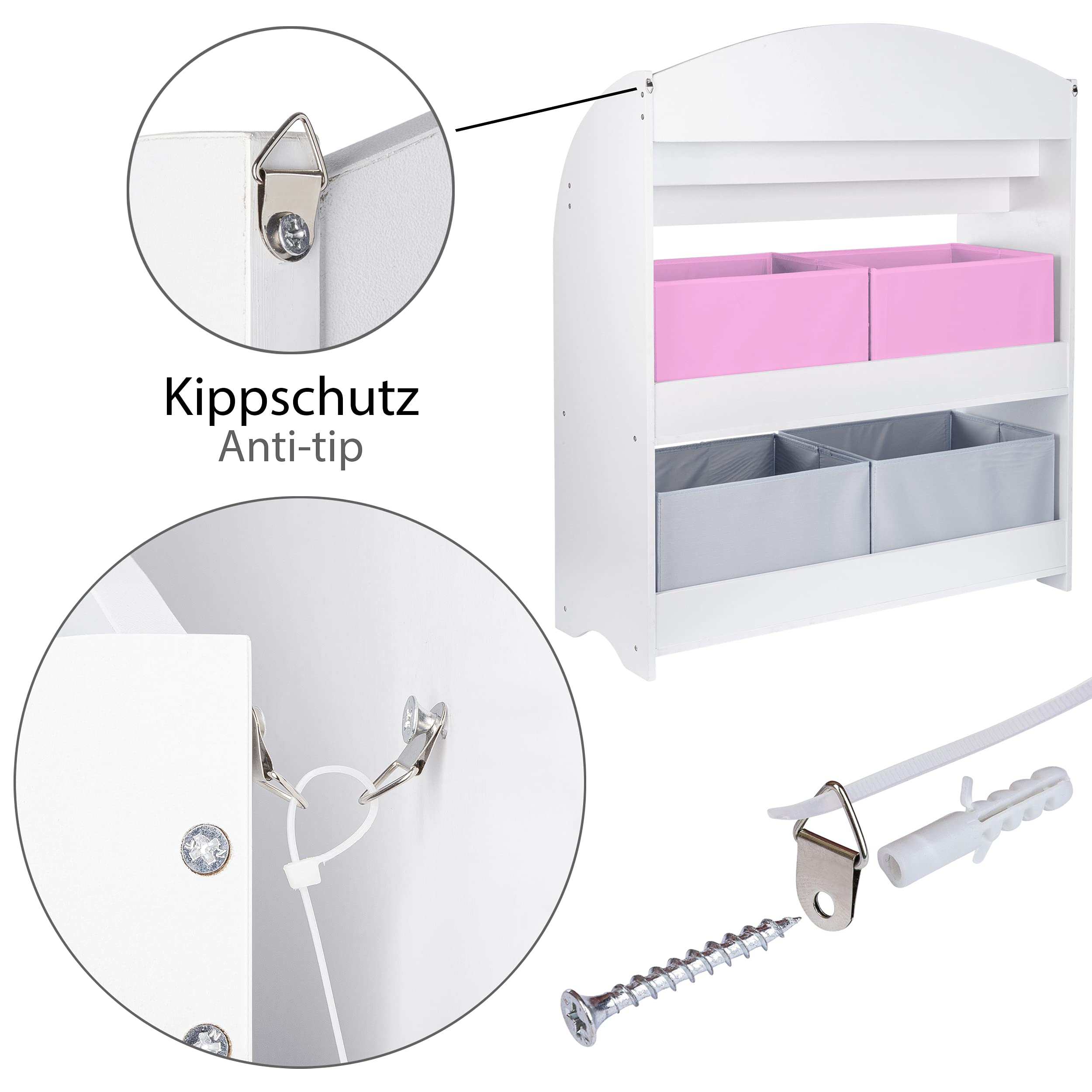 ONVAYA® Kinder-Bücherregal Finn Weiß | Kinderregal mit Boxen | Aufbewahrung von Büchern und Spielzeug | Organizer für Kinderzimmer (Bücherregal Rosa)