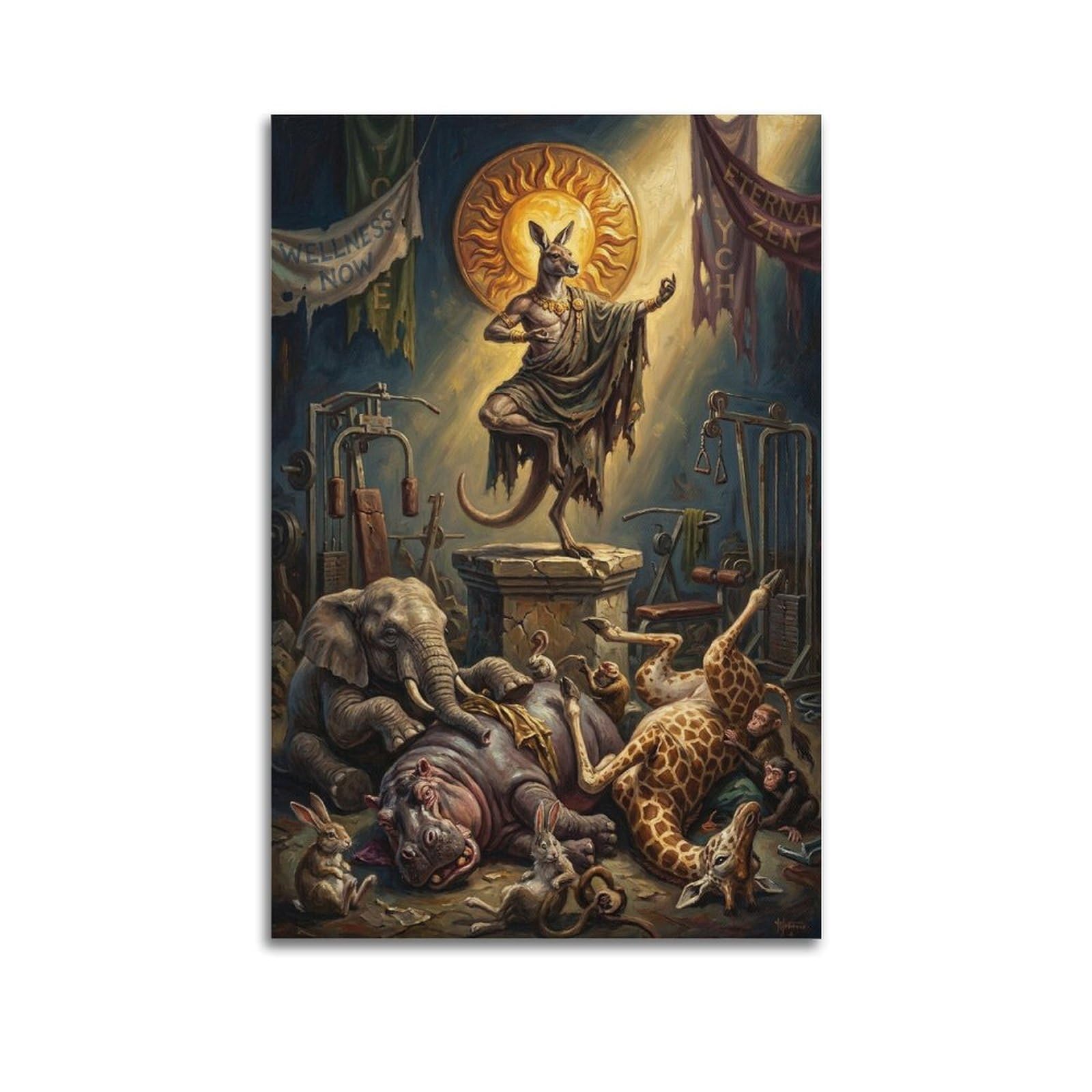 XKUGA Surreal Vintage Animal Poster Goat Fitness Guru Altar Satire Modern Decorative Canvas Prints - Ideal Wall Art for Family, Man Cave, Game Room, Boys & Girls Bedroom 24x36inch(60x90cm)