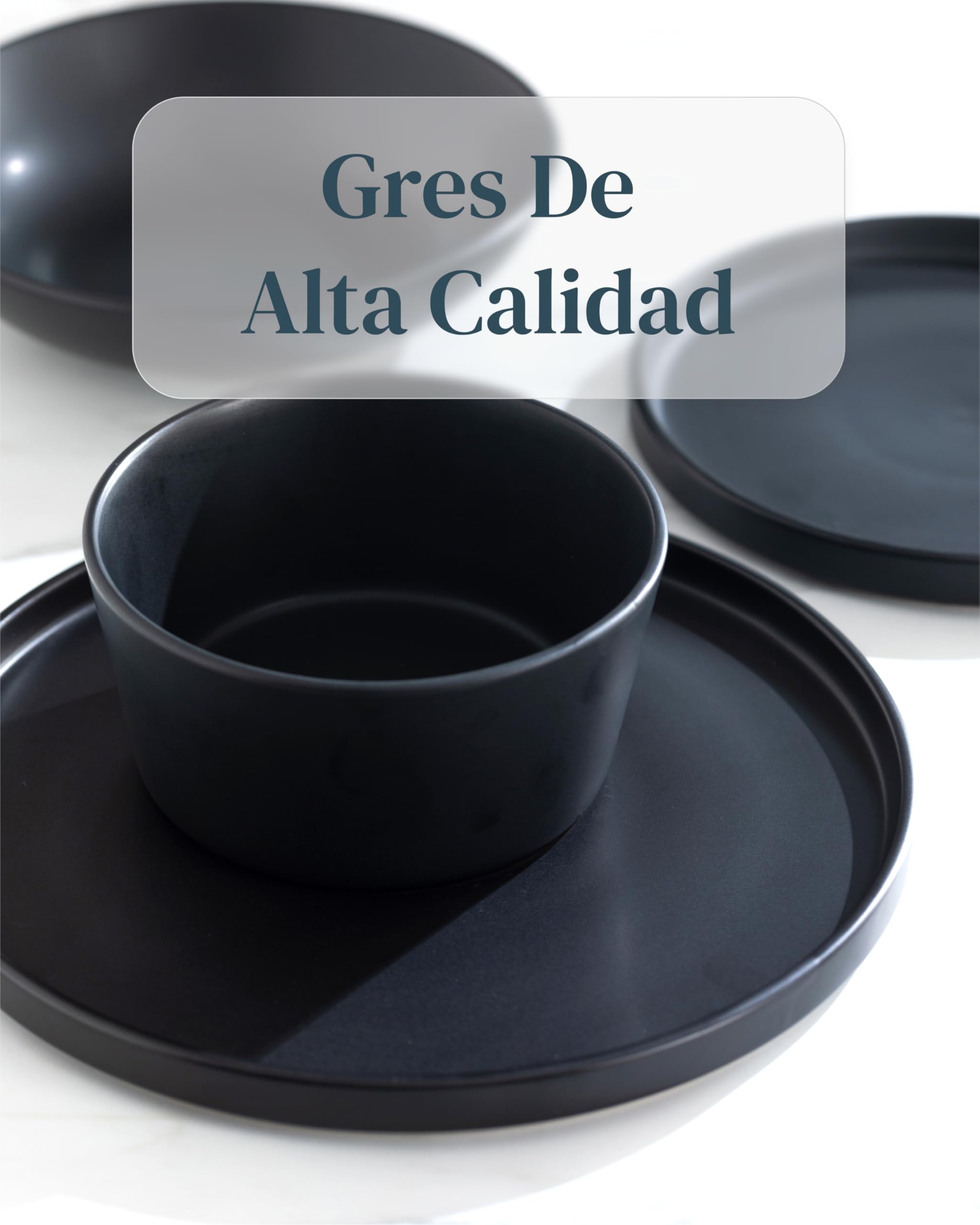 Vajillas Completas de Piedra Negra para 6 Personas -Estilo Urbano Moderno - Juego de Platos de 18 Piezas - Aptos para Lavavajillas y Microondas - Vajilla Negra Mate -Set de Platos Elegante y Funcional