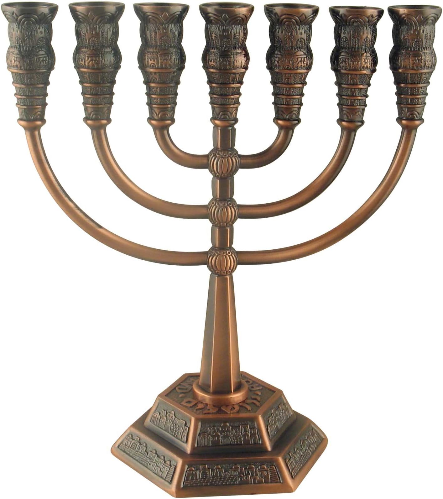 Jerusalem Bronze Seven Branch Temple Menorah Height: 5.3"/13.5cm
