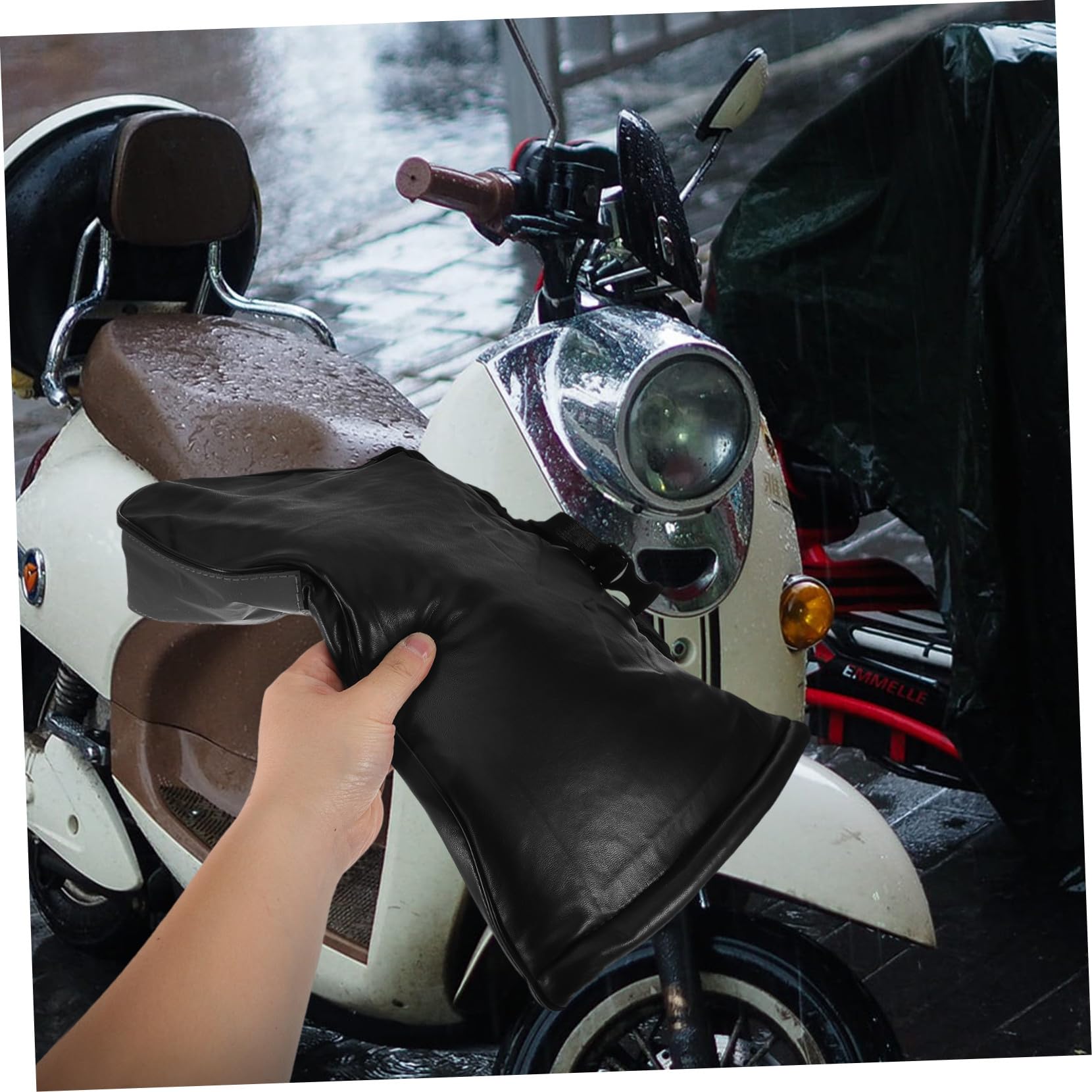 Alipis Guantes para Manillar de Motocicleta Invierno, Resistentes al Viento, Impermeables, de Pu Cuero y Poliéster, Protección Térmica para Hombre y Mujer, Pack de 2