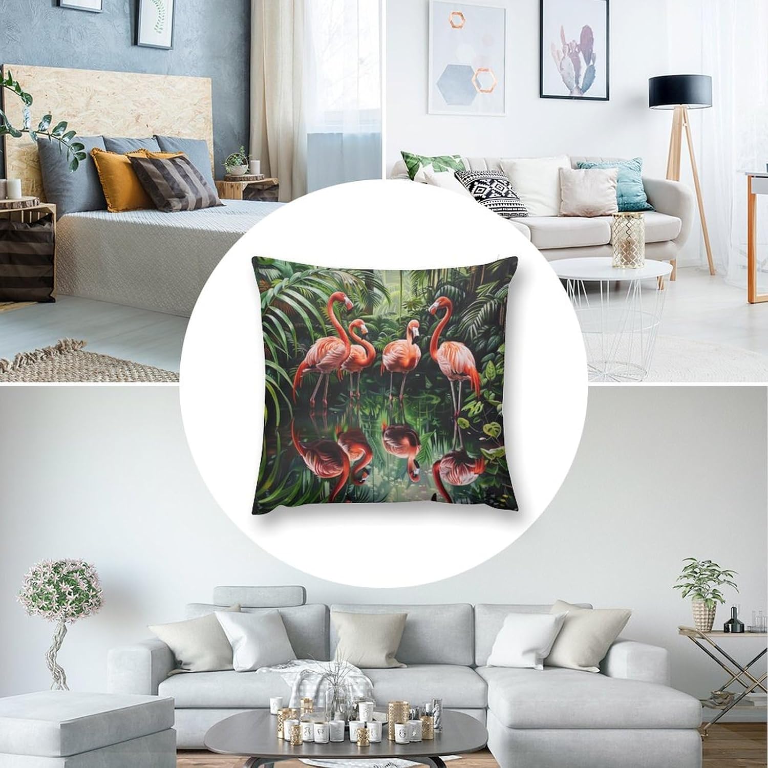 Pack of 2 Tropical Plant Throw Pillow Covers, Flamingo Palm Leaf Jungle Decorative Cushion Covers for Couch Sofa Bed Home Decor, 20x20 inch