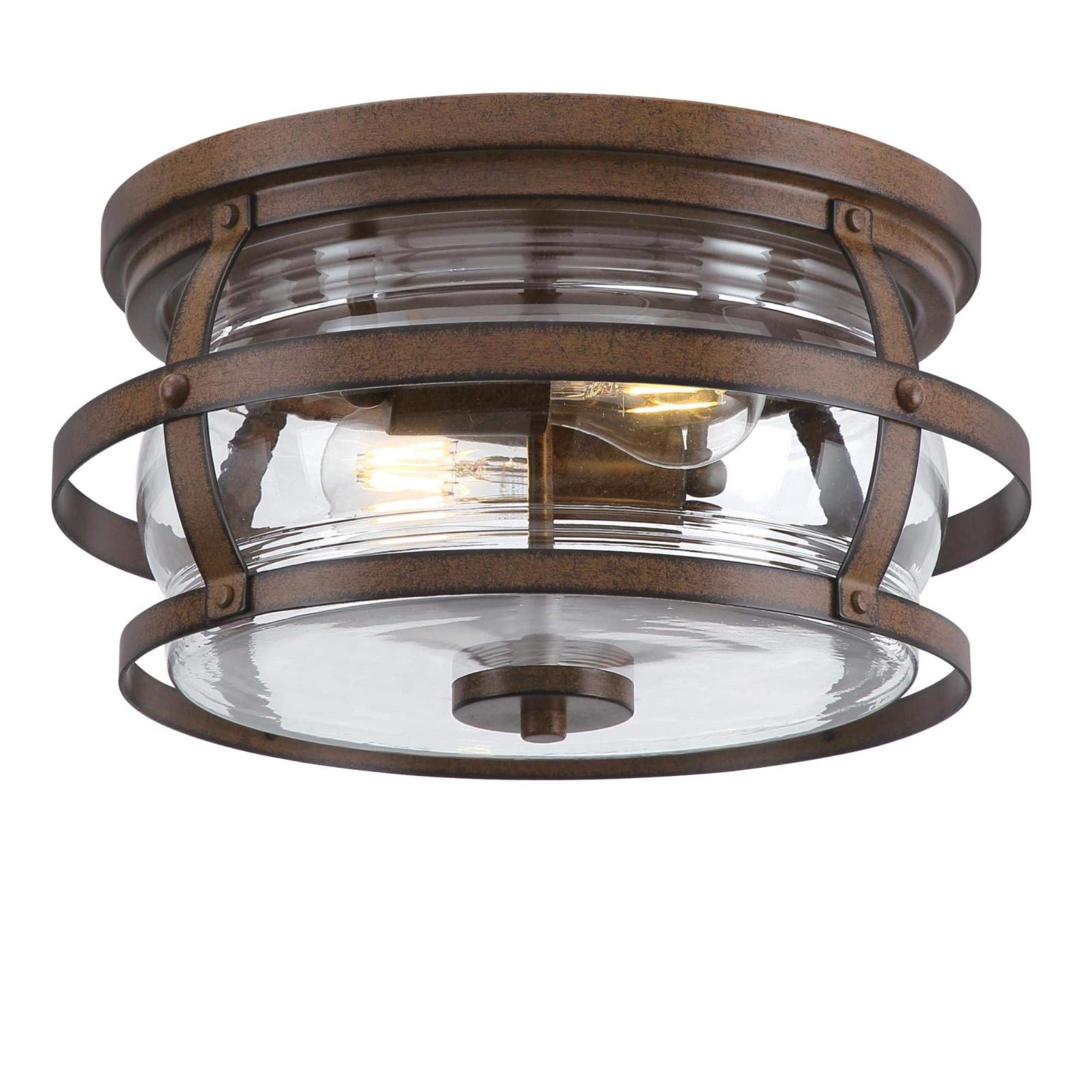 Westinghouse Lighting 6112600 Weatherby 12" Rustic/Arts & Crafts Two Light Outdoor Flush Mount Ceiling Light, Barn Wood Finish, Clear Glass, Bronze-image-34