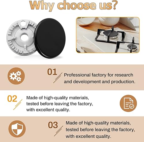 Miniatura 5 de Lapert Juego de sombreros de cocina mejorados, tapas de quemador de estufa de gas de superficie y kit de repuesto de cabezal de quemador, se adapta