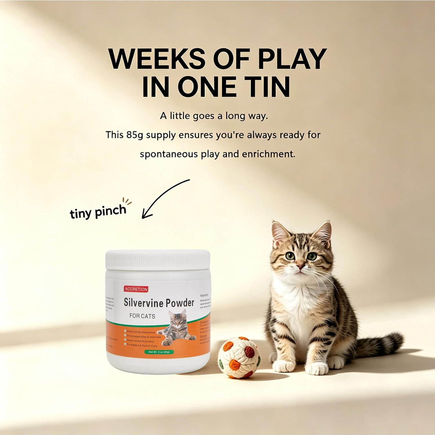 Silvervine Powder for Cats 85g – Natural Calming and Play Enrichment, Premium Catnip Alternative for Picky Felines, Encourages Healthy Exercise and Reduces Stress, Ideal for Indoor Kitties