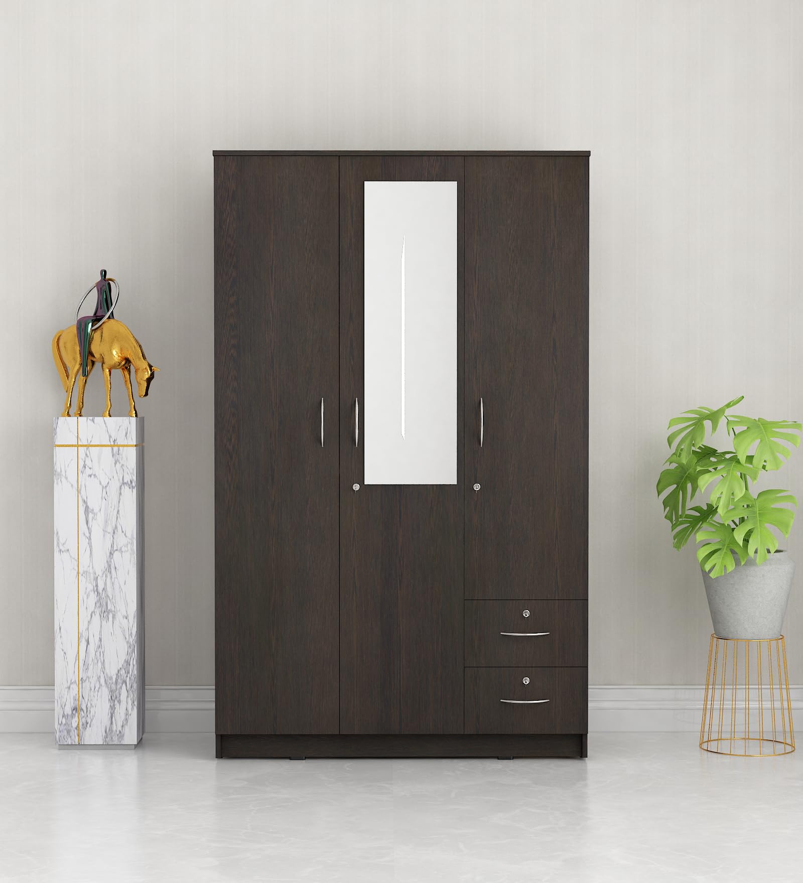 Ultra 3 Door Wardrobe with Mirror | Engineered Wood Multipurpose Cupboard | 7 Shelves | Knock Down-image-43