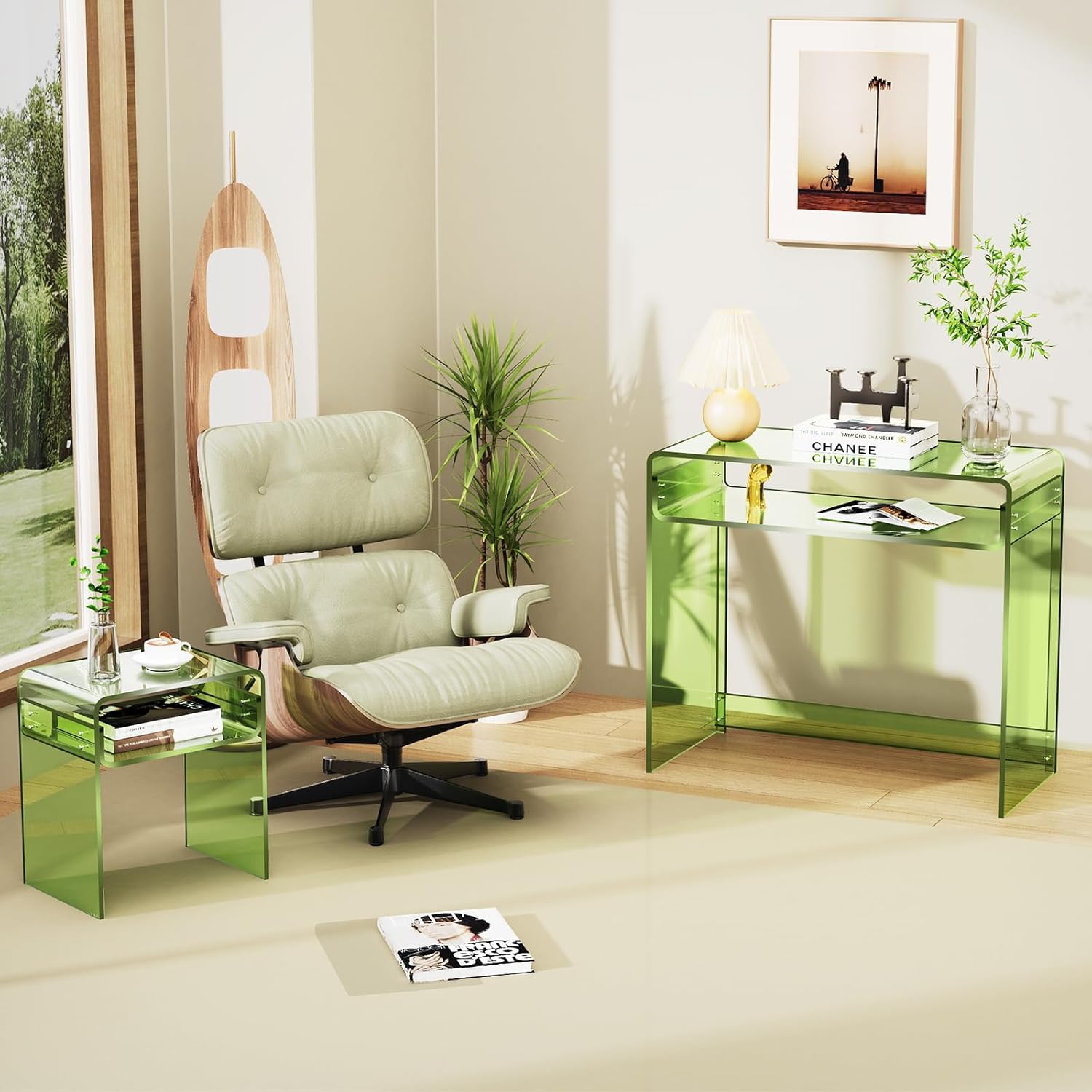 Acrylic Desk Laptop Workstation Study Table Home Office Console Table Entrance Tables Decor (Green)