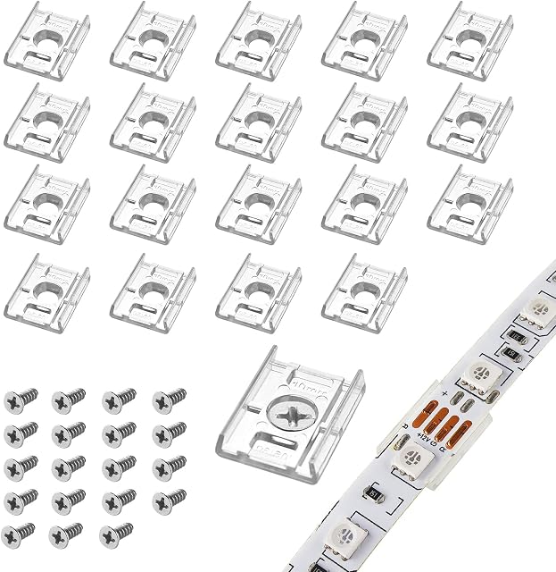 VIPMOON 100pcs Led Strip Clips, 10mm LED Strip Holder Fastener, Fixing Clips for IP65 Waterproof or Non-Waterproof 5050 LED Strip Light, Screws Included