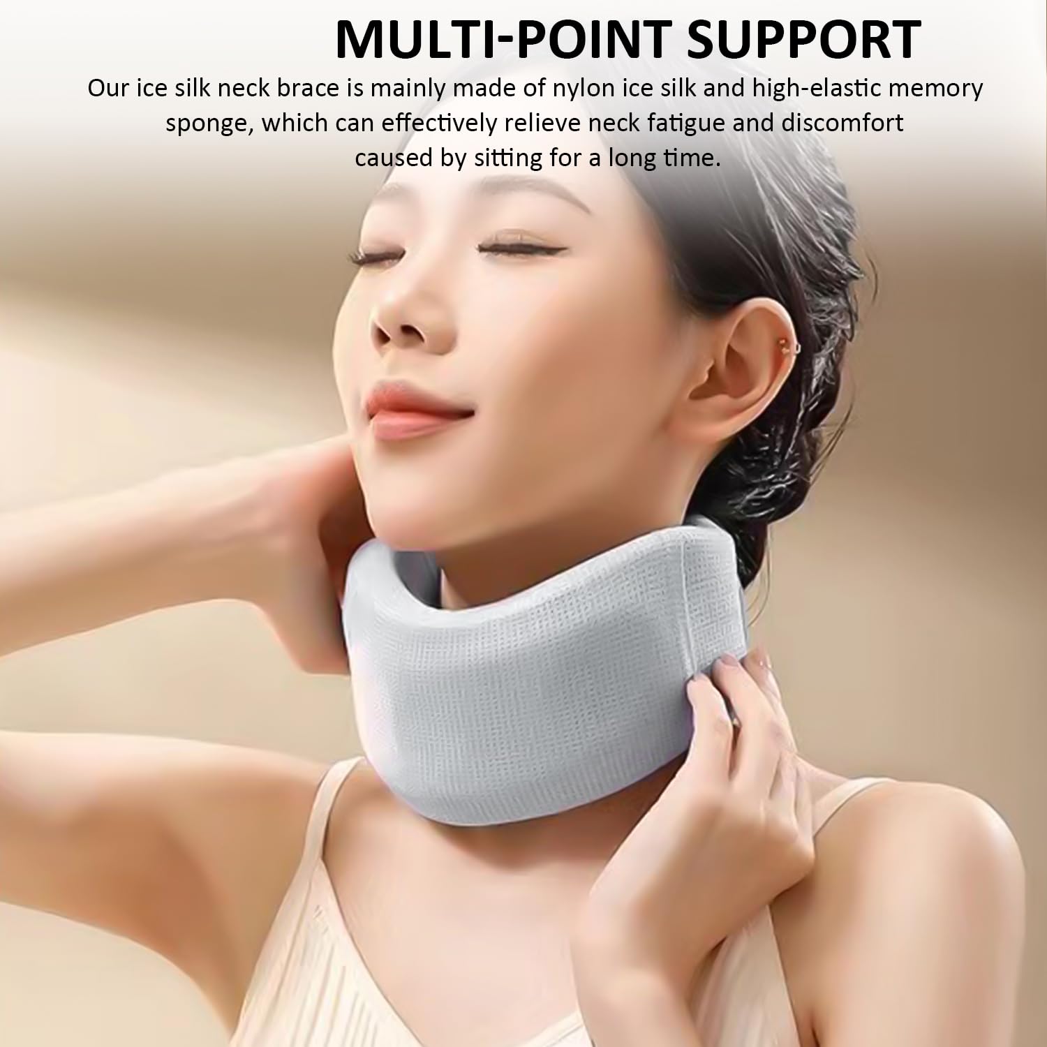 KRYMSON 1 collier en soie glacée, 1 housse de rechange pour correction du cou, support de cou réglable, anti-ronflement, masseur de cou, appui-tête de bureau, gris