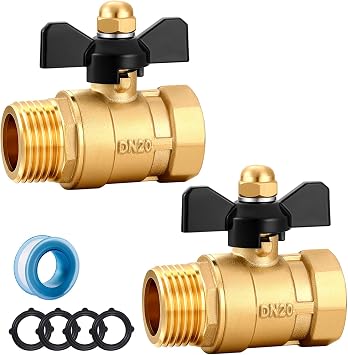 Garden Hose Brass Shut Off Valve Full Flow, No Restricted-Flow Water Shut-Off Connector, 3/4" GHT x 3/4" GHT Garden Hose Full Port Ball Valve Adapter Butterfly Handle 2PCS