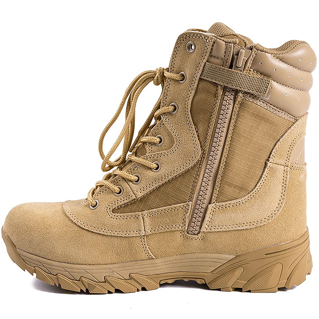YUHAI Tactical Boots Mens,Suede Side Zip Combat Boots,for Camping,hiking,Outdoor Sports,Sand -40(UK 7.5)