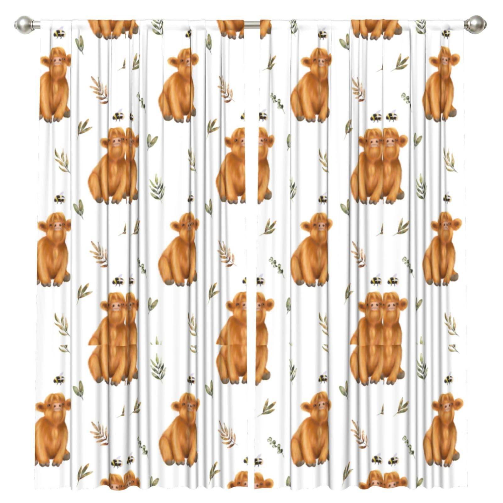 InOmak Cute Highland Cow, 2 Panels Window Curtains 52 x 84 Inch Blackout Curtains for Living Room Bedroom