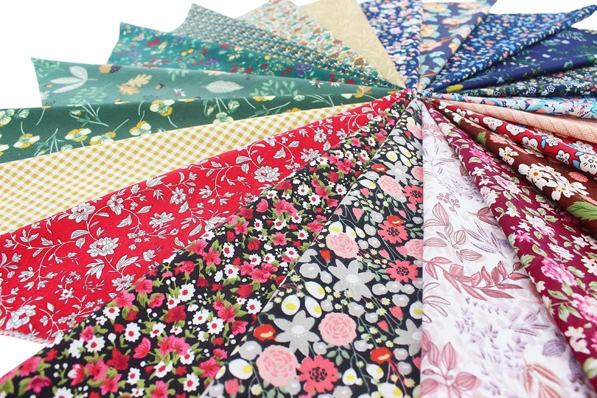 10x10 Quilting Fabric Squares - 42pc Dark Floral Cotton Fabric Bundle for Quilting, Sewing & Patchwork - Vintage Small Floral Prints 10 Inch Precut Squares in Multi-Color