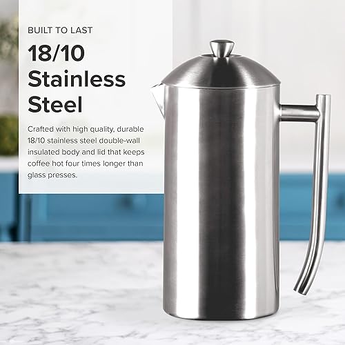 Vista 35 de Frieling Cafetera de prensa francesa de acero inoxidable, 44 onzas, acero inoxidable cepillado, filtro de sedimentos cero con aislamiento de doble