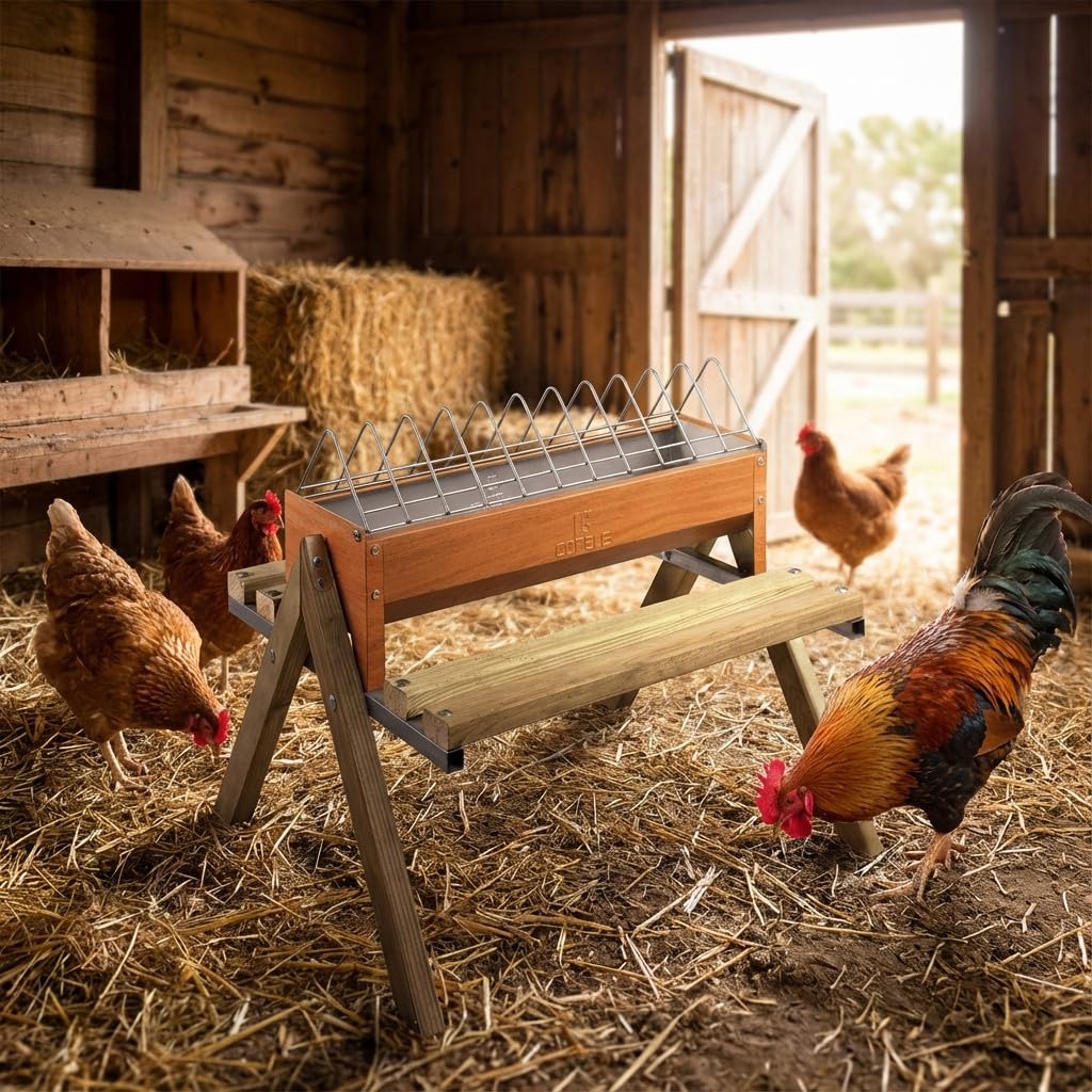 Suinga COMEDERO GALLINAS Corral con Patas Fabricado en Madera Largo 56 x Ancho 20 cm x Alto 60 cm
