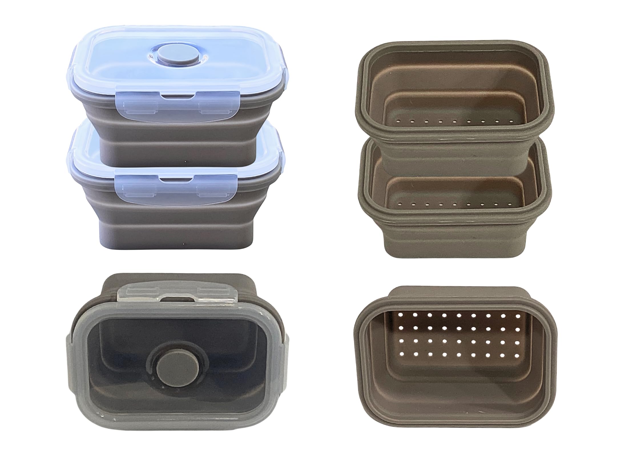 - 3+3 pack:12 fl oz Silicone Collapsible Containers + Strainers Set | BPA-Free, Space-Saving Kitchen Storage with Plastic Lid Covers