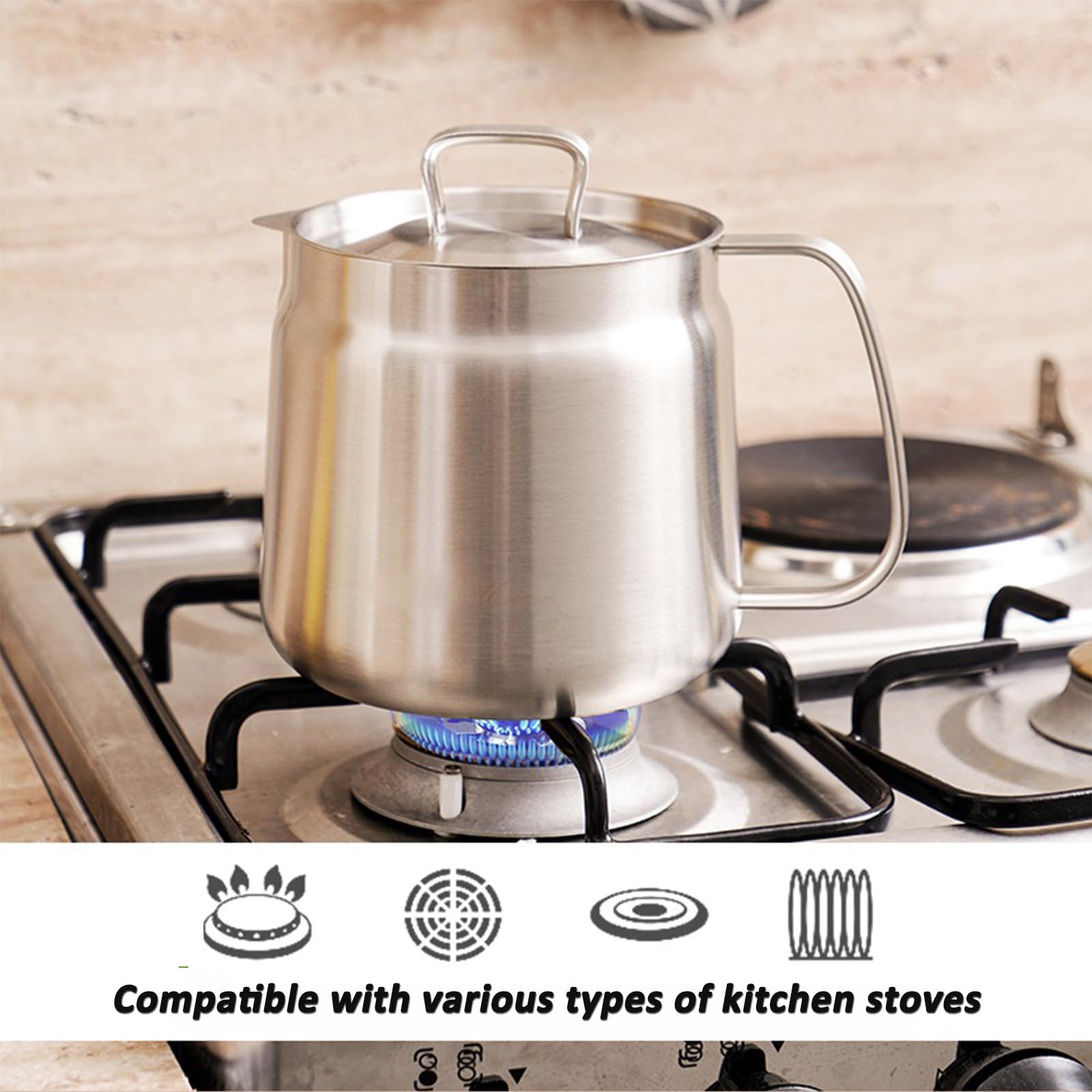Filtro de aceite y olla coladora de acero inoxidable, acero inoxidable 304, gran capacidad, contenedor de red multifunción para freír, filtro de aceite de cocina para cocinar en cocina y