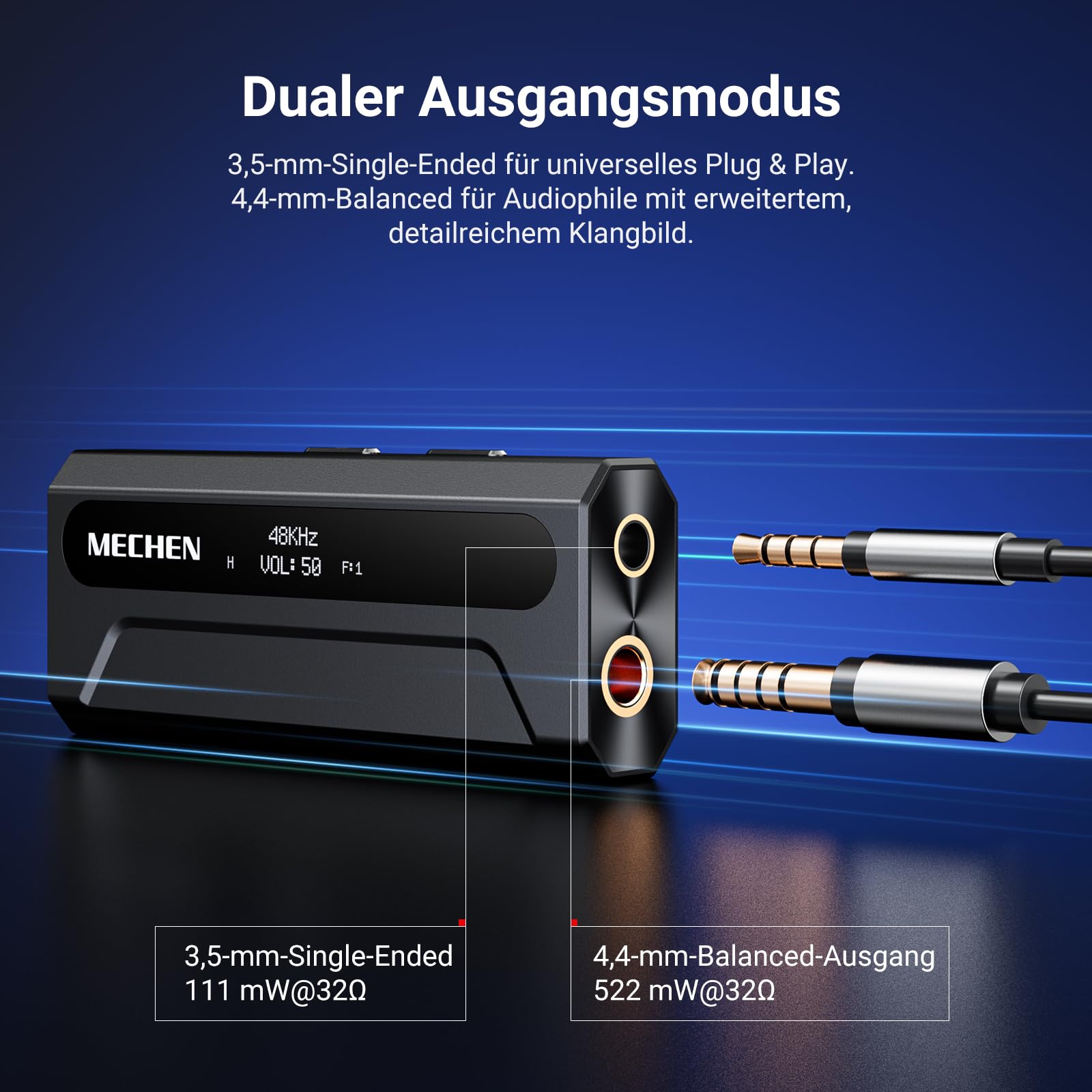 MECHEN AP10 Kopfhörerverstärker DAC mit ES9028Q2M & ES9603Q, Unterstützt 384kHz/DSD256, Duale Ausgänge 3,5mm+4,4mm, für Smartphone/PC/Laptops/Player