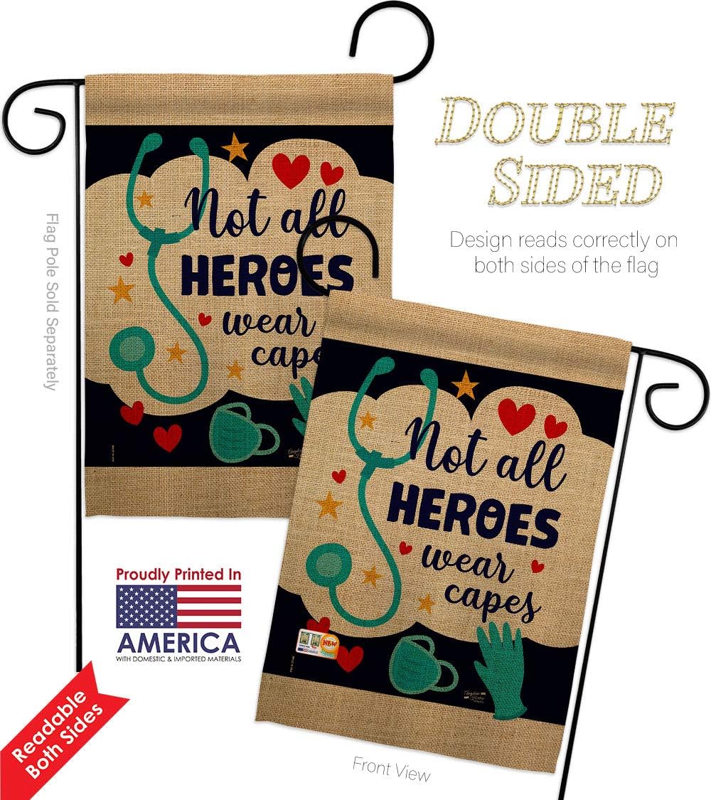 Our Heroes Garden Flag Set Wall Hanger First Responders EMT Paramedic EMS Nurse Emergency Medical Technician Supoort Small Decorative Gift Yard House Banner Double-Sided Made In USA 13 X 18.5