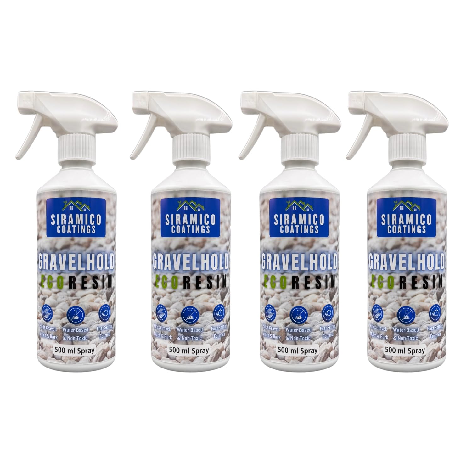 GRAVELHOLD ECO Resin | 4 x 500ml Trigger Spray | Waterbased Binder for Gravel Stones and Mulch on Pots, Borders, Patios & Garden Paths. Non Toxic & Pet Friendly (Four Pack 4) — image 1