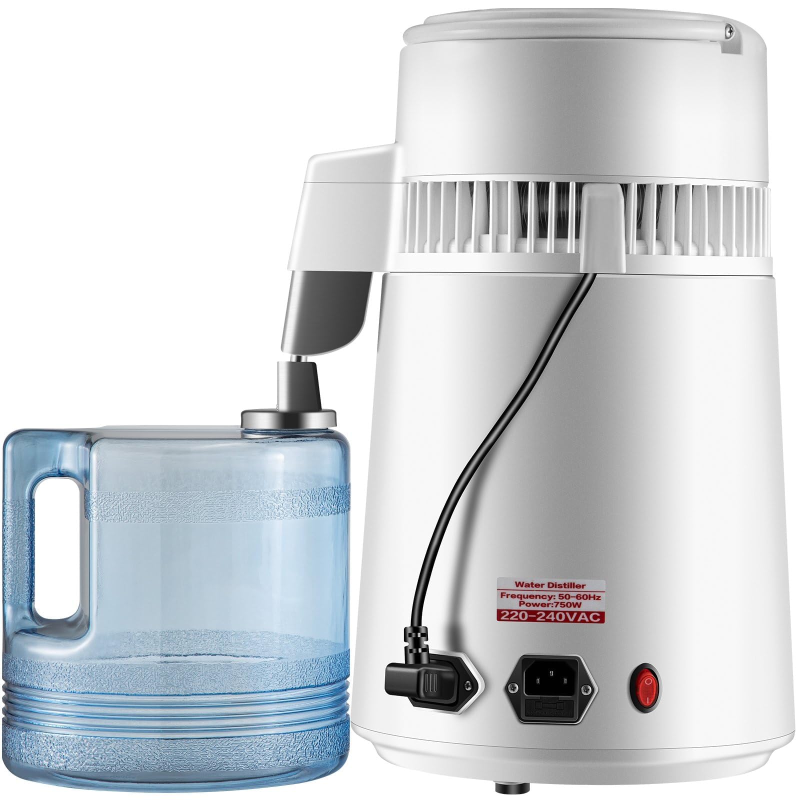 Máquina de Agua Destilada 4L Destilador de Agua Potable para Destiladores de Agua de 750W 1,2-2 L/H Destiladores de Agua,Destiladores Blancos de Acero Inoxidable 304,con Mango,Termostato