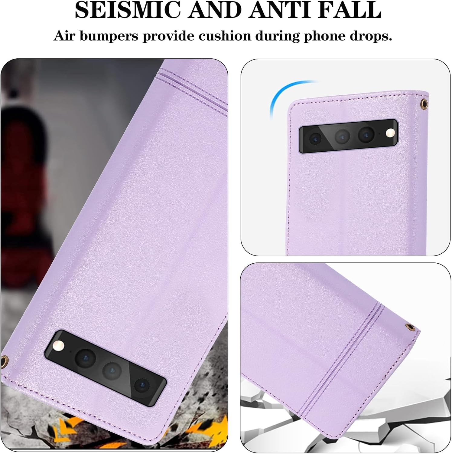 Compatible with Google Pixel 7 Pro 5G Wallet Case Wrist Strap, Crossbody Strap, Mirror PU Leather Flip Credit Stand Cell Phone Cover for Pixel7Pro Pixel7 XL Seven 7Pro 6.7 Women Men Purple