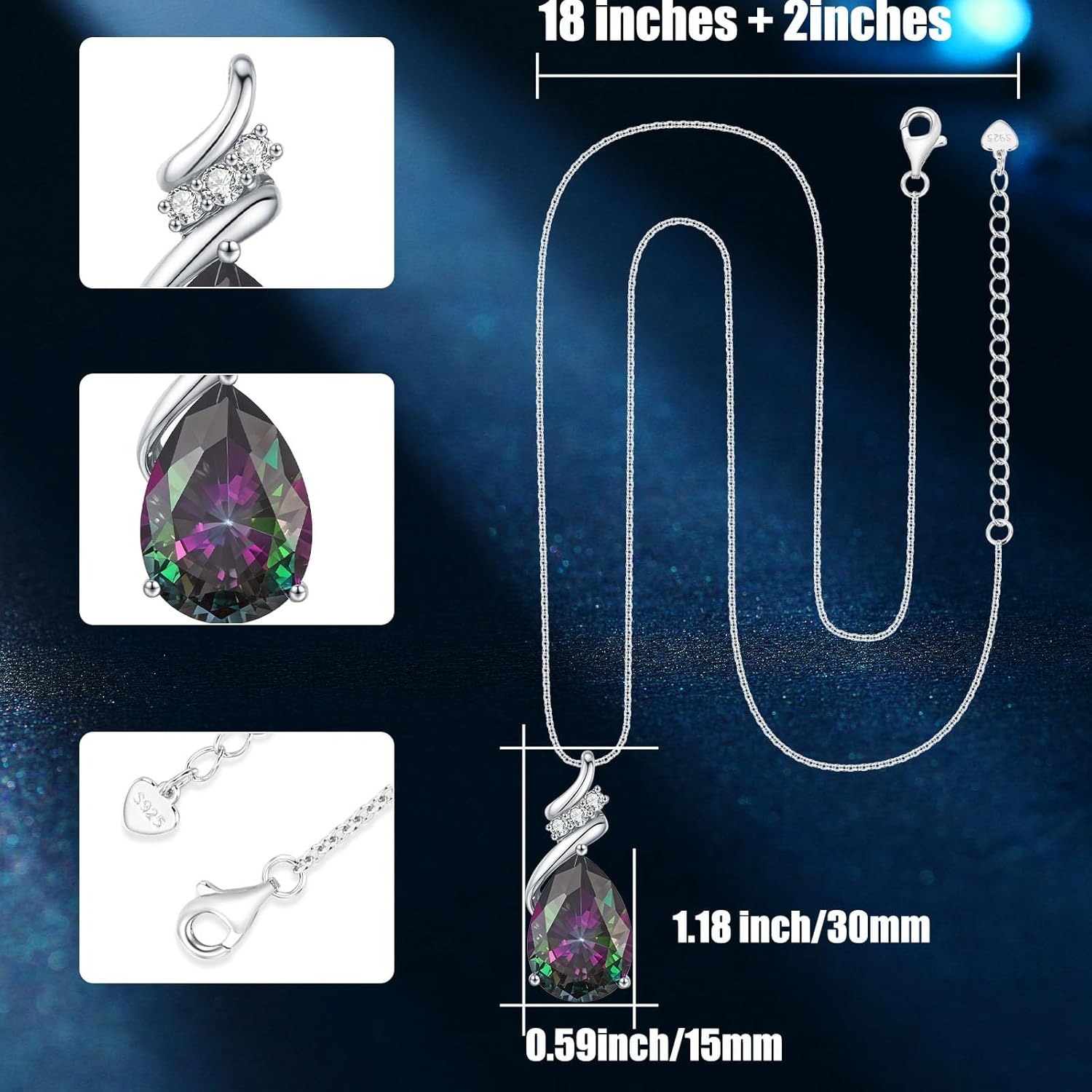 Birthstone Necklace for Women - S925 Sterling Silver Teardrop with Cubic Zirconia and Gemstones -Birthday Jewelry gift for her, Girlfriend, Wife, Mom on Birthday, Anniversary - Image 2