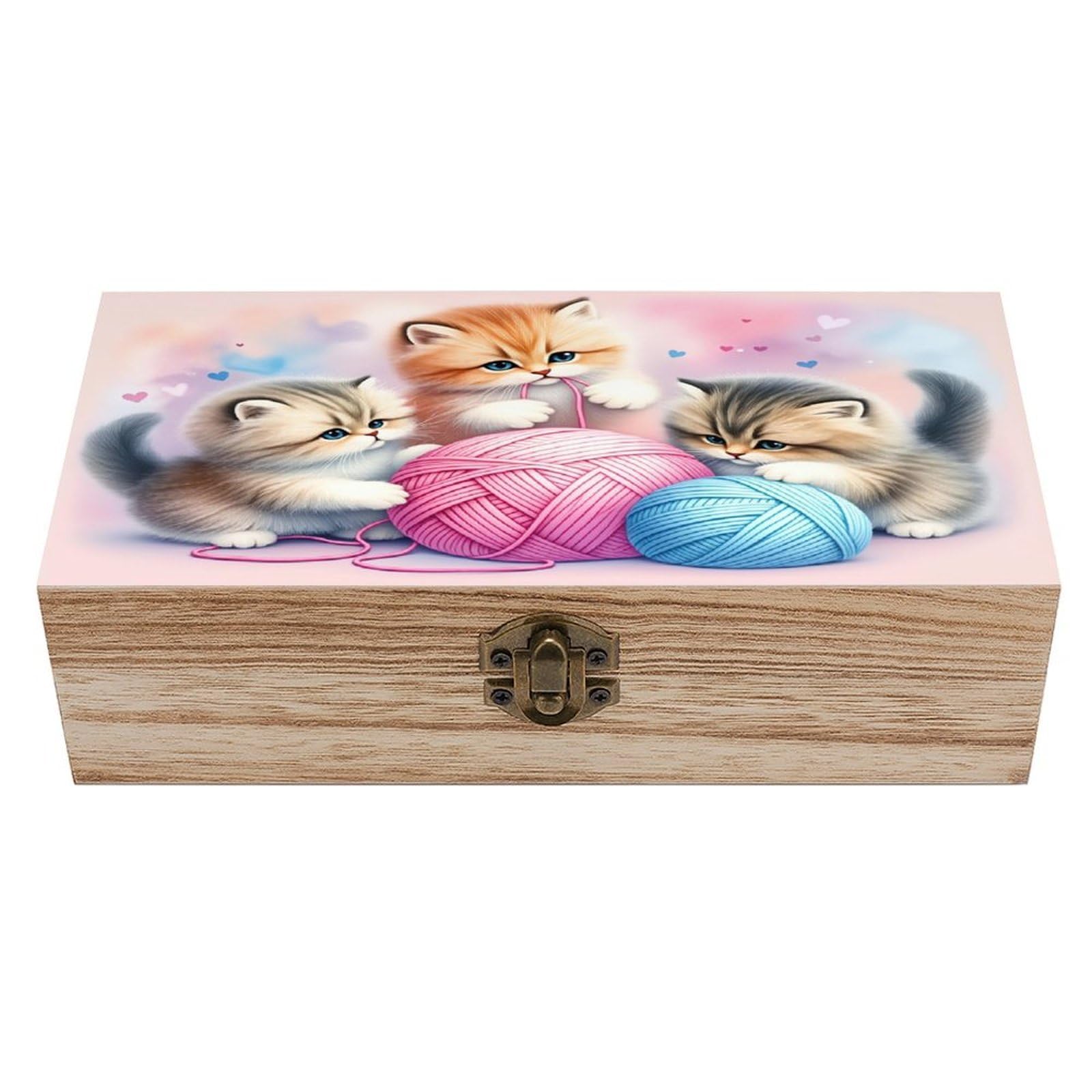 asbwuo Cute Healing Kitten Vintage Wooden Keepsake Box