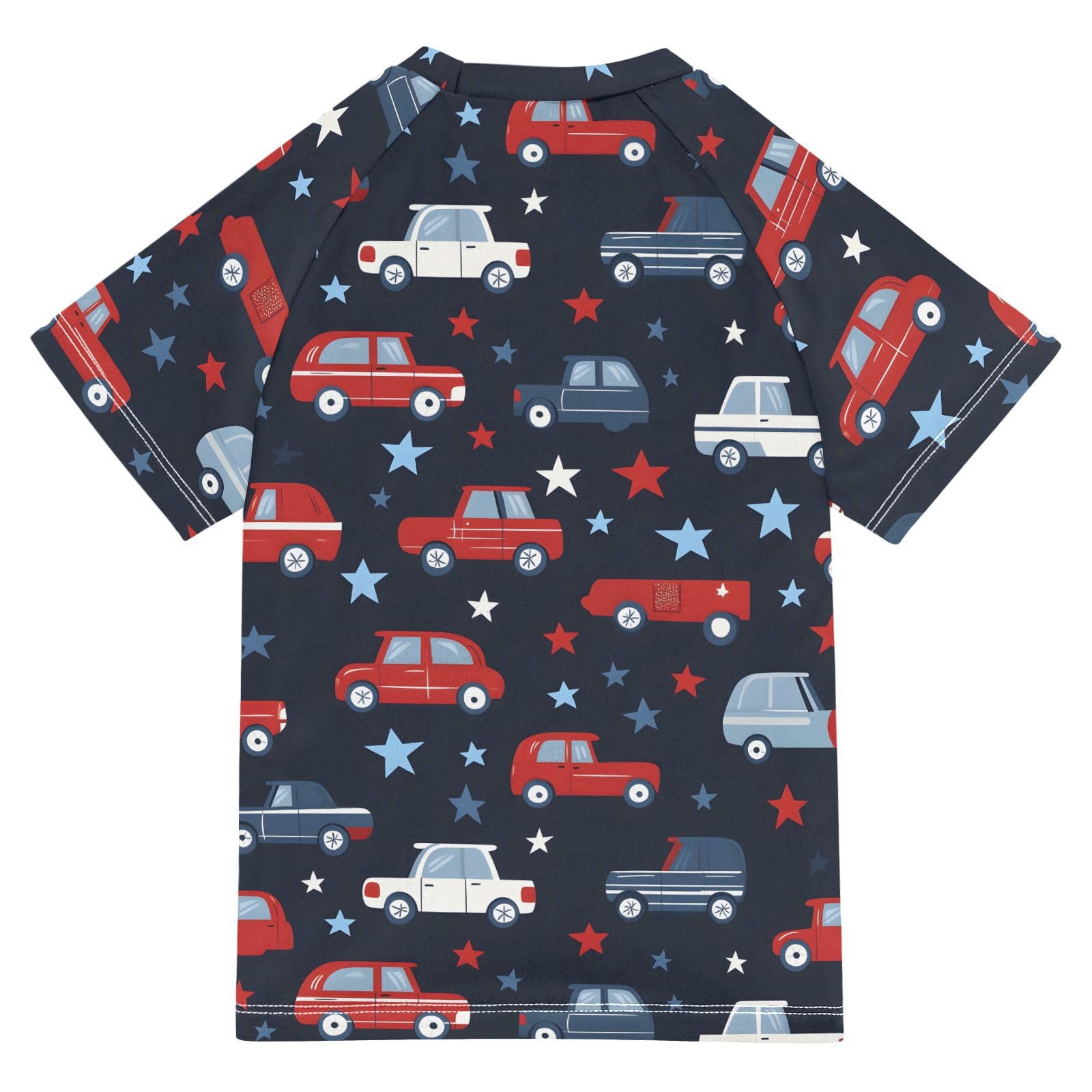ALAZA Boys Swim Shirts Toddler Rash Guard Short Sleeve Rashguard Car Star Print UPF 50+ 11-12T